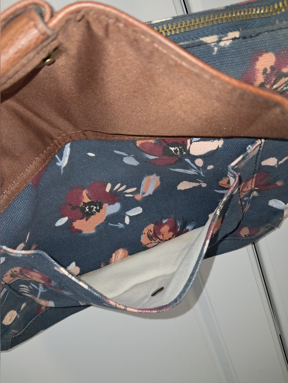 Floral Canvas Crossbody Bag with Brown Faux-Leather Flap - Picture 3 of 16